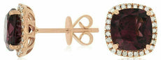 ESTATE 5.36CT DIAMOND & RHODOLITE 14KT ROSE GOLD 3D CUSHION HALO STUD EARRINGS