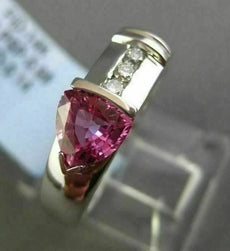 1.12CT ROUND DIAMOND & AAA TRILLION PINK SAPPHIRE 14K WHITE GOLD SEMI BEZEL RING