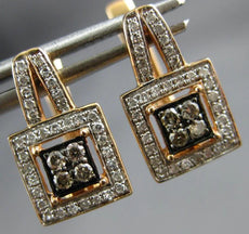 .35CT WHITE & MOCHA DIAMOND 14K WHITE & ROSE GOLD 3D FILIGREE HANGING EARRINGS