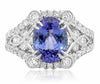 ESTATE WIDE 3.48CT DIAMOND & AAA OVAL TANZANITE 18KT WHITE GOLD ENGAGEMENT RING