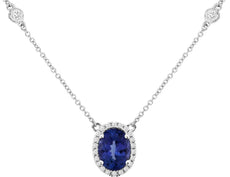 1.57CT DIAMOND & AAA TANZANITE 14KT WHITE GOLD OVAL & ROUND BY THE YARD NECKLACE
