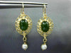 ANTIQUE JADE & SOUTH SEA PEARL 14K YELLOW GOLD 3D FILIGREE OVAL HANGING EARRINGS