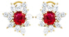 5.65CT DIAMOND & AAA RUBY 18KT YELLOW GOLD OVAL & ROUND MARQUISE FLOWER EARRINGS