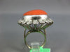 ANTIQUE EXTRA LARGE 1.0CT OLD MINE DIAMOND & AAA CORAL 14KT WHITE GOLD FUN RING