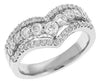 ESTATE .91CT DIAMOND 14KT WHITE GOLD 3D CLASSIC 3 ROW V SHAPE ANNIVERSARY RING
