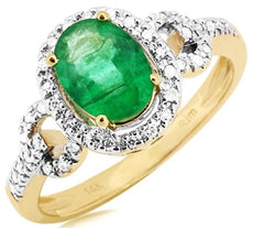 1.28CT DIAMOND & AAA EMERALD 14K YELLOW GOLD 3D OVAL & ROUND HALO LOVE KNOT RING