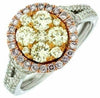 ESTATE 1.43CT WHITE FANCY YELLOW & PINK DIAMOND 14K TRI COLOR GOLD 3D HALO RING