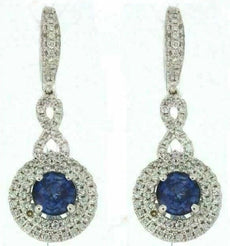 ESTATE LARGE 3.65CT DIAMOND & SAPPHIRE 14KT WHITE GOLD 3D HALO INFINITY EARRINGS