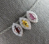 .54CT DIAMOND & AAA MULTI GEM 14K WHITE GOLD MARQUISE SHAPE & ROUND HALO PENDANT