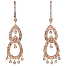 .30CT DIAMOND 14K ROSE GOLD FILIGREE DOUBLE TEAR DROP LOVE KNOT HANGING EARRINGS