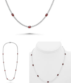 6.50CT DIAMOND & AAA RUBY 14KT WHITE GOLD OVAL & ROUND BY THE YARD LOVE NECKLACE