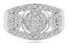 ESTATE .33CT DIAMOND 14KT WHITE GOLD FILIGREE 3 FLOWER PAST PRESENT FUTURE RING