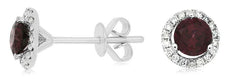1.04CT DIAMOND & AAA RHODOLITE 14K WHITE GOLD CLASSIC HALO MARTINI STUD EARRINGS