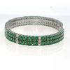 LARGE 14.02CT DIAMOND & AAA EMERALD 18KT WHITE GOLD 3D MULTI ROW BANGLE BRACELET