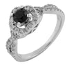 ESTATE 1.0CT WHITE & BLACK DIAMOND 14KT WHITE GOLD ROUND HALO INFINITY LOVE RING