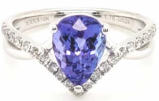 2.02CT DIAMOND & AAA TANZANITE 18K WHITE GOLD PEAR SHAPE & ROUND FRIENDSHIP RING