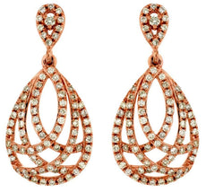.50CT DIAMOND 14KT ROSE GOLD 3D CLASSIC MULTI ROW TEAR DROP HANGING EARRINGS