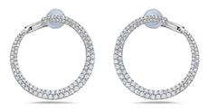 ESTATE 3.55CT DIAMOND 18KT WHITE GOLD 3D TWO ROW SIDEWAYS HOOP HANGING EARRINGS