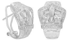 .29CT DIAMOND 14KT WHITE GOLD 3D HAMMERED LOOK BELT FUN CLIP ON HANGING EARRINGS