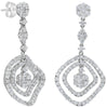 LARGE 3.20CT DIAMOND 18KT WHITE GOLD 3D MULTI FLOWER SQUARE FUN HANGING EARRINGS
