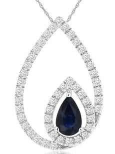 .86CT DIAMOND & AAA SAPPHIRE 14KT WHITE GOLD 3D PEAR SHAPE LOVE FLOATING PENDANT