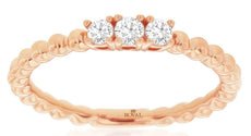 .16CT DIAMOND 14KT ROSE GOLD ROUND 3 STONE BEADED PAST PRESENT FUTURE LOVE RING