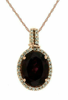 3.17CT DIAMOND & AAA RHODOLITE 14KT ROSE GOLD OVAL & ROUND HALO CLASSIC PENDANT