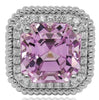 LARGE 18.57CT DIAMOND & AAA KUNZITE 18KT WHITE GOLD 3D EMERALD CUT & ROUND RING