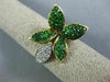 ESTATE LARGE 1.05CT DIAMOND & AAA TSAVORITE 14KT YELLOW GOLD 3D FLOWER LOVE RING