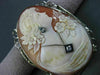 ANTIQUE LARGE OLD MINE DIAMOND 14KT 2TONE GOLD FILIGREE CAMEO BROOCH PIN #23066