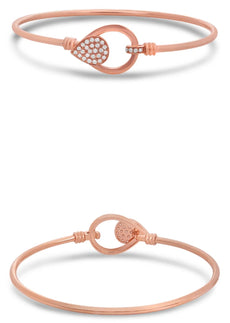 .19CT DIAMOND 14KT ROSE GOLD 3D ROUND DOUBLE TEAR DROP LOVE KNOT BANGLE BRACELET