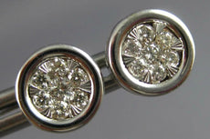 ESTATE .28CT DIAMOND 14KT WHITE GOLD ROUND INVISIBLE BEZEL CLUSTER STUD EARRINGS