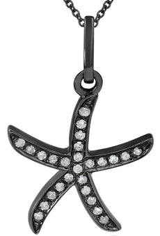 ESTATE .06CT DIAMOND 14KT BLACK GOLD 3D STARFISH FUN FLOATING PENDANT