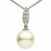 ESTATE .08CT DIAMOND & AAA SOUTH PEARL 18KT WHITE GOLD 3D MARQUISE SHAPE PENDANT