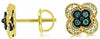 .25CT WHITE & BLUE DIAMOND 14K YELLOW GOLD CLOVER FLOWER SCREWBACK STUD EARRINGS