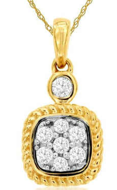.15CT DIAMOND 14K YELLOW GOLD ROUND CLUSTER SQUARE FLOWER BEZEL FLOATING PENDANT