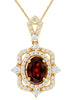 1.15CT DIAMOND & AAA GARNET 14K YELLOW GOLD OVAL & ROUND FILIGREE FLORAL PENDANT