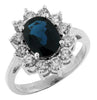 3.15CT DIAMOND & AAA SAPPHIRE 14K WHITE GOLD 3D OVAL & ROUND PRINCESS DIANA RING