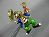 ANTIQUE EXTRA LARGE MULTI COLOR ENAMEL 14KT YELLOW GOLD DANCING CLOWN BROOCH PIN