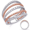 ESTATE .53CT DIAMOND 14K WHITE & ROSE GOLD MULTI ROW SPLIT SHANK BEADED FUN RING