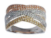 WIDE 1.0CT DIAMOND 14KT TRI COLOR GOLD ROUND CRISS CROSS X MULTI ROW LOVE RING