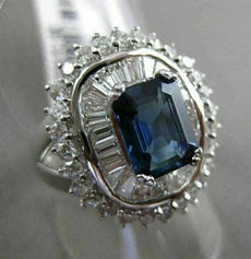 ESTATE LARGE 3.54CT DIAMOND EXTRA FACET SAPPHIRE 18KT WHITE GOLD ENGAGEMENT RING