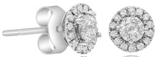 ESTATE .68CT DIAMOND 14KT WHITE GOLD CLASSIC SOLITAIRE HALO FLOWER STUD EARRINGS
