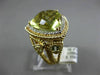 LARGE 12.16CT DIAMOND & AAA GREEN TOPAZ 14KT YELLOW GOLD ROPE FILIGREE HALO RING