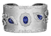 EXTRA LARGE 8.92CT DIAMOND & AAA SAPPHIRE 18KT WHITE GOLD FLORAL BANGLE BRACELET