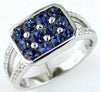 ESTATE 1.60CT DIAMOND & AAA SAPPHIRE 14KT WHITE GOLD 3D SQUARE BEZEL FUN RING