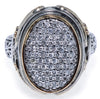 LARGE .70CT DIAMOND 18KT YELLOW GOLD & 925 SILVER HANDCRAFTED PAVE OVAL FUN RING
