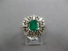 ANTIQUE WIDE 4.43CT DIAMOND & AAA EMERALD 14K WHITE GOLD 3D CUSHION CLUSTER RING