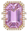 EXTRA LARGE 41.16CT DIAMOND & AAA KUNZITE 18KT YELLOW GOLD HALO ENGAGEMENT RING