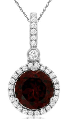 1.68CT DIAMOND & AAA GARNET 14KT WHITE GOLD 3D ROUND HALO FUN FLOATING PENDANT